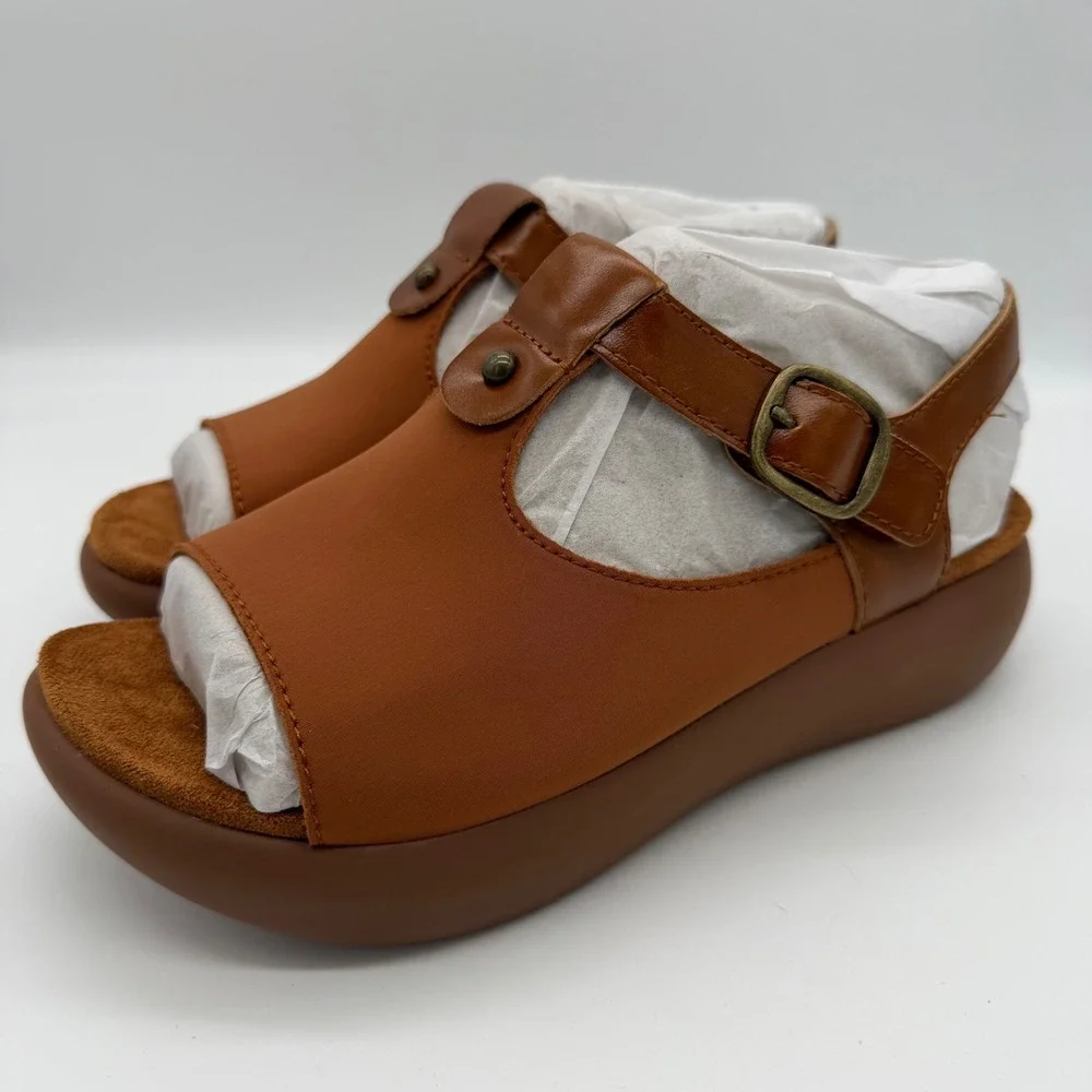Alegria Betsie Stretch Luggage Brown Platform Sandals BSE-7773 Size 37 US 7-7.5